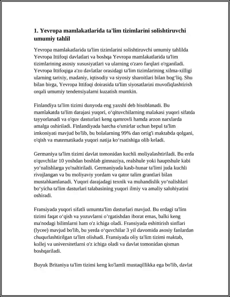 ЕVROPA MAMLAKATLARIDA TA'LIM TIZIMI MASALALARINING OLIB BORILISHI VA KOMPARATIVISTIK TAHLIL 4