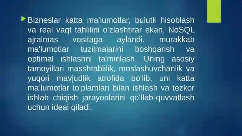 NoSQL malumotlar bazalari hamda katta hajimdagi ma'lumotlarni saqlash va ulardan foydalanish 4