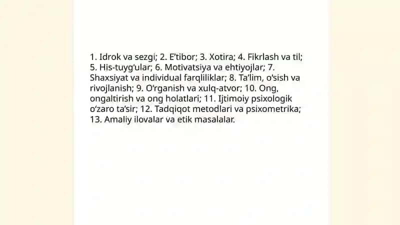 Psixologiya fanning tarmoqlari va tuzlishi 4