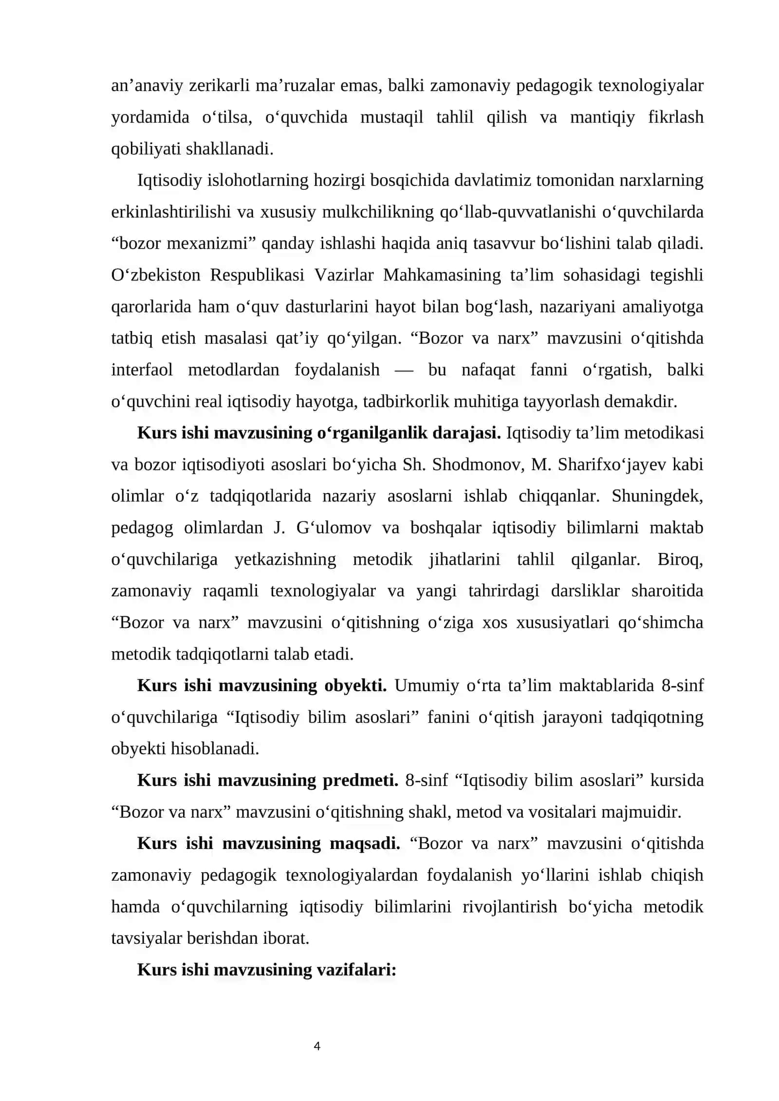 8-sinf Iqtisodiy bilim asoslari fanida “Bozor va narx” mavzusini o‘qitish metodikasi” 4