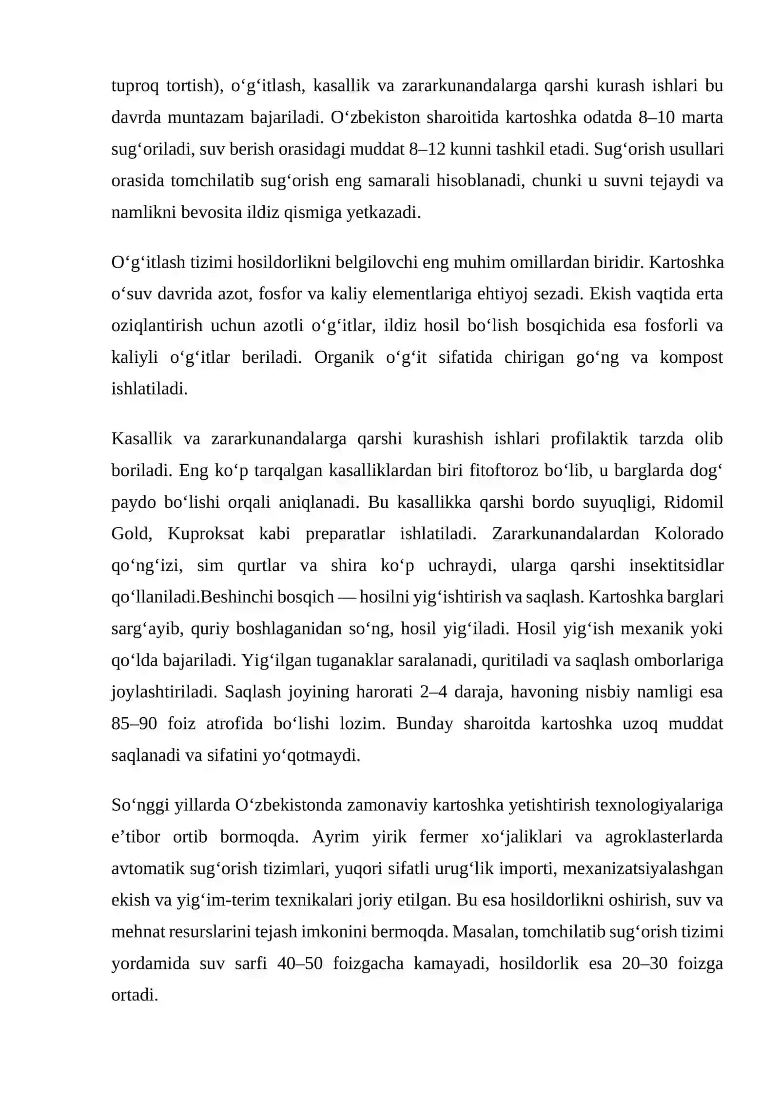 O'zbekistonda rayonlashtirilgan kartoshka navlarini yetishtirish texnologiyasi 4