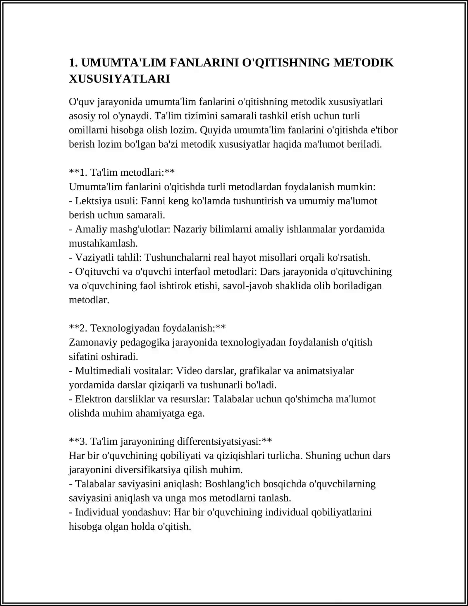 UMUMTA'LIM FANLARINI O'QITISHNING O'ZIGA XOSLIGI 4