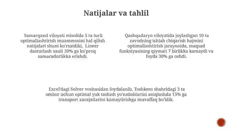Optimallashtirish masalasining matematik tavsifi va uni MS Excel dasturida yechish 4