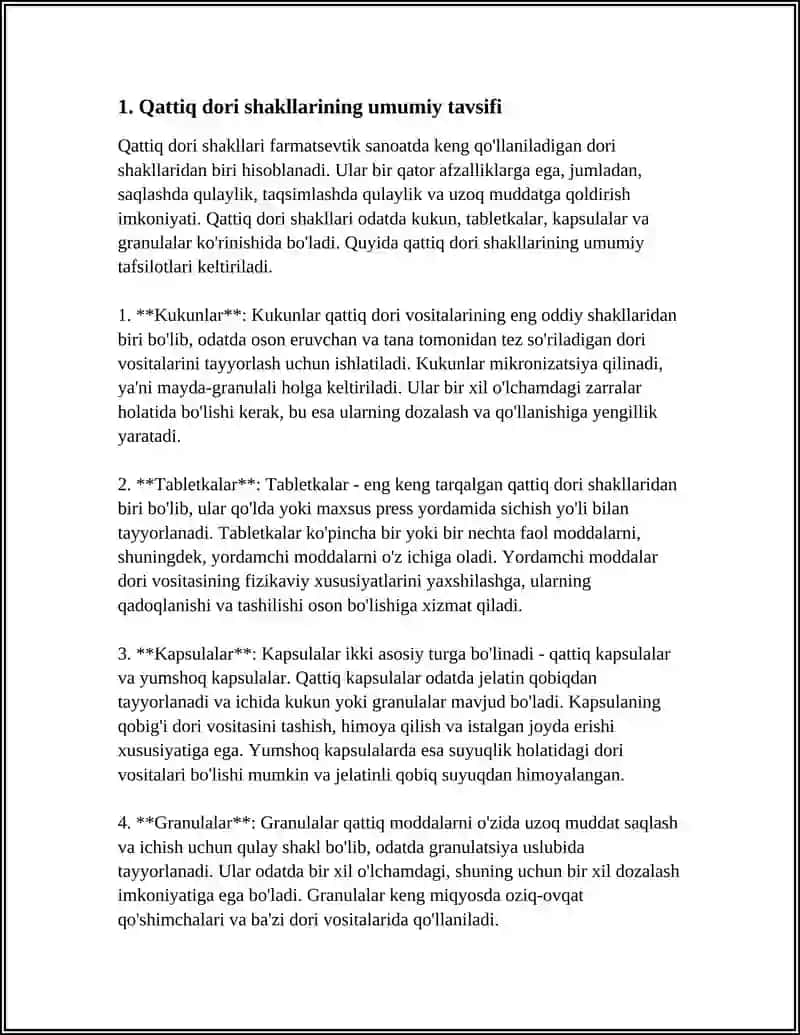 QATTIQ DORI SHAKLLARINI TAYYORLASHDA ISHLATILADIGAN YORDAMCHI MODDALAR VA ULARGA QOYILGAN TALABLAR 4