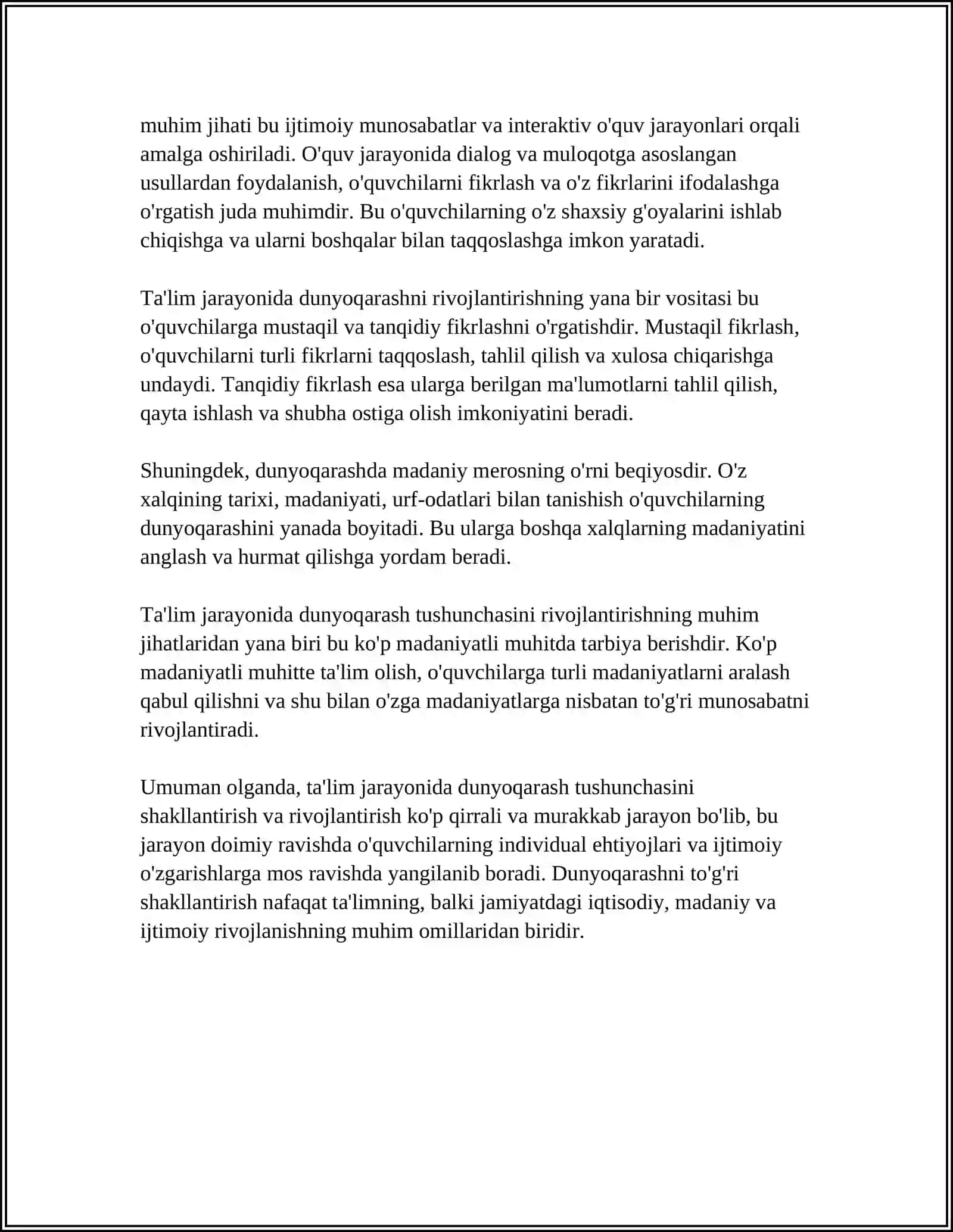 TAʼLIM JARAYONIDA DUNYO QARASH VA UNI QATIYLANTIRISH VAZIFALARI 4