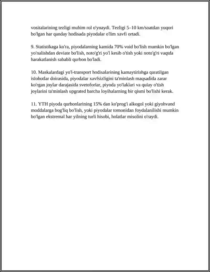 PIYODALAR ISHTIROKIDAGI YTX VA ULARNING KOʻRSATKICHLARI 4