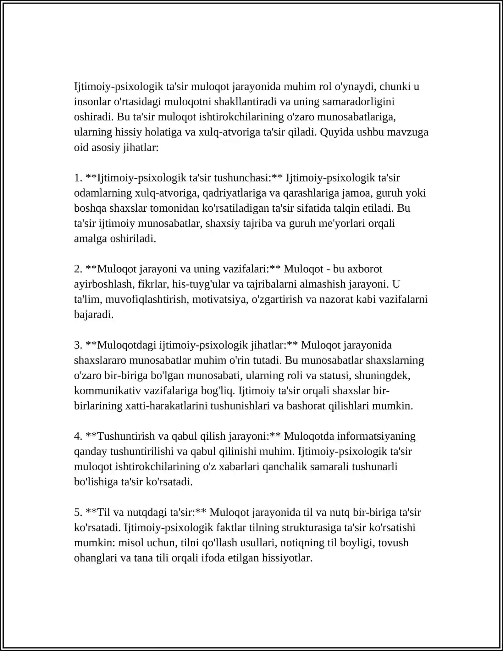 IJTIMOIY-PSIXOLOGIK AKS ETTIRISH, SABABIY BOG'LANISH, TA'SIR JARAYONIDA ULARDAN FOYDALANISH 4
