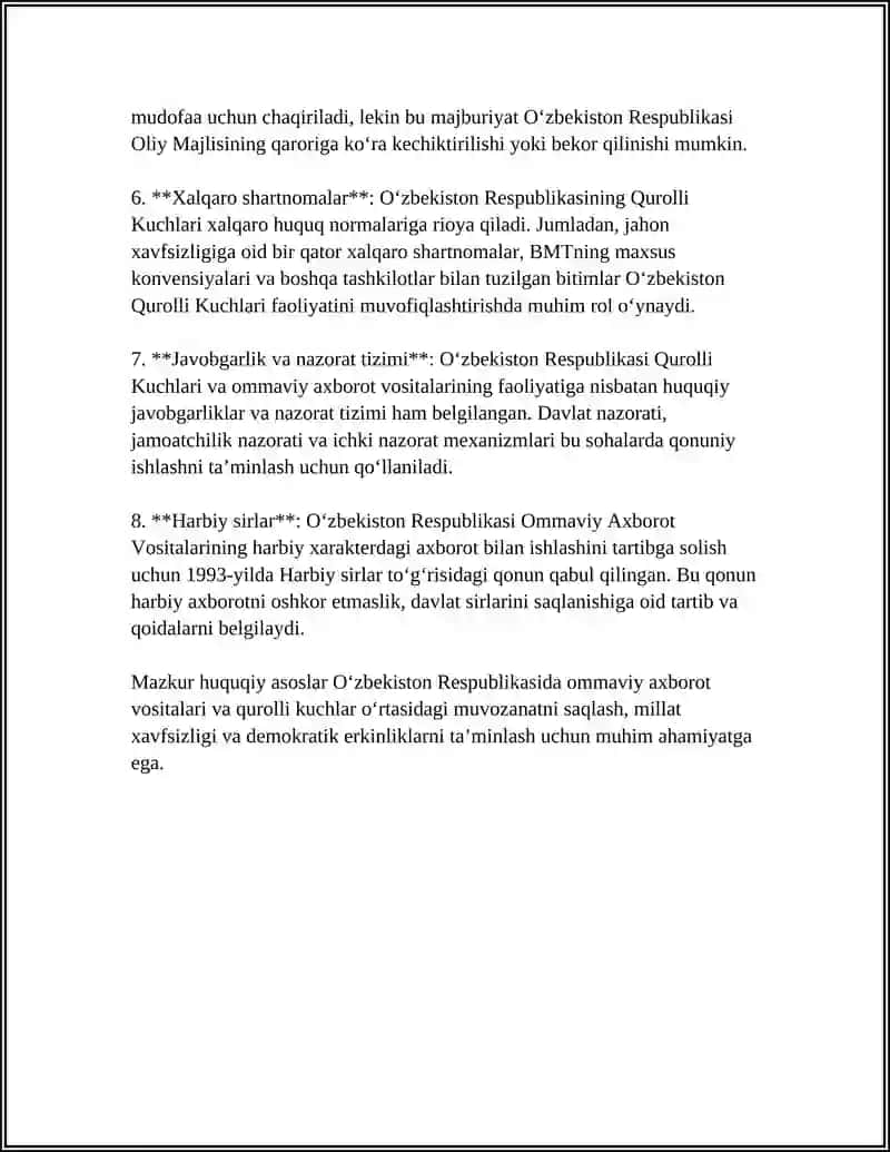 O‘zbekiston Respublikasi Ommaviy Axborot Qurolli Kuchlari Faoliyati 4