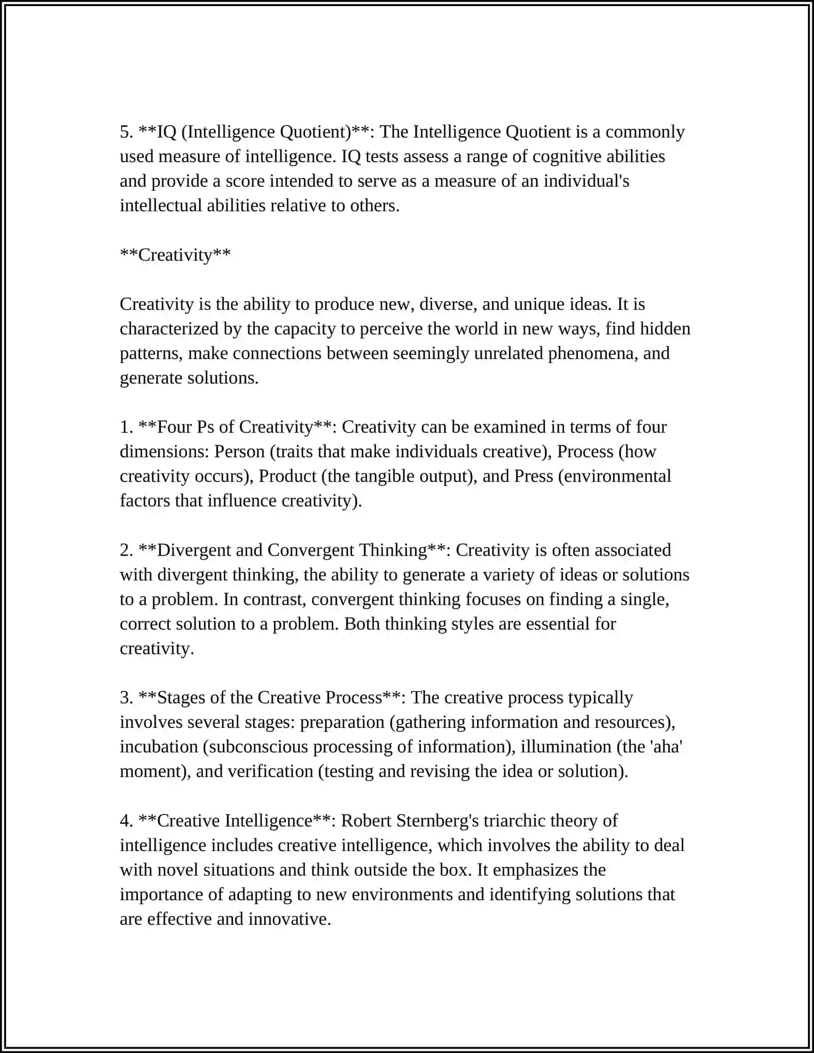 Definition of Intelligence and Creativity 4