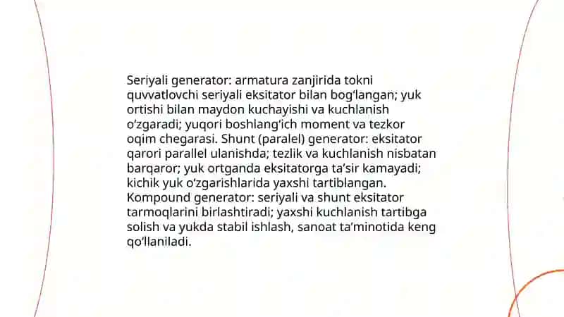 Oʻzgarmas tok generatorlari va motorlari 4