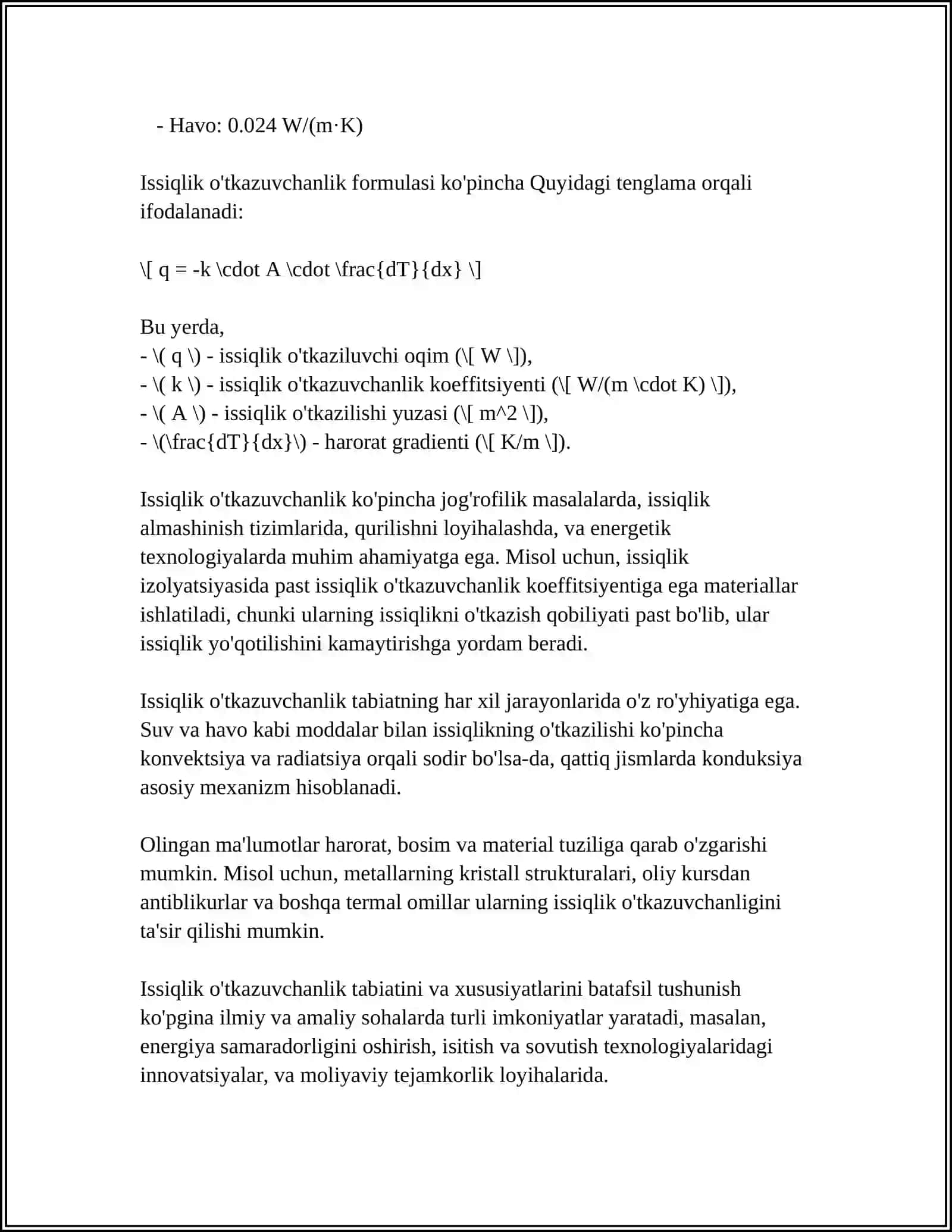 Issiqlik DINAMIKASI VA ISSIQLIK ALMASHINUVIDA DIFFERENSIAL HISOB 4