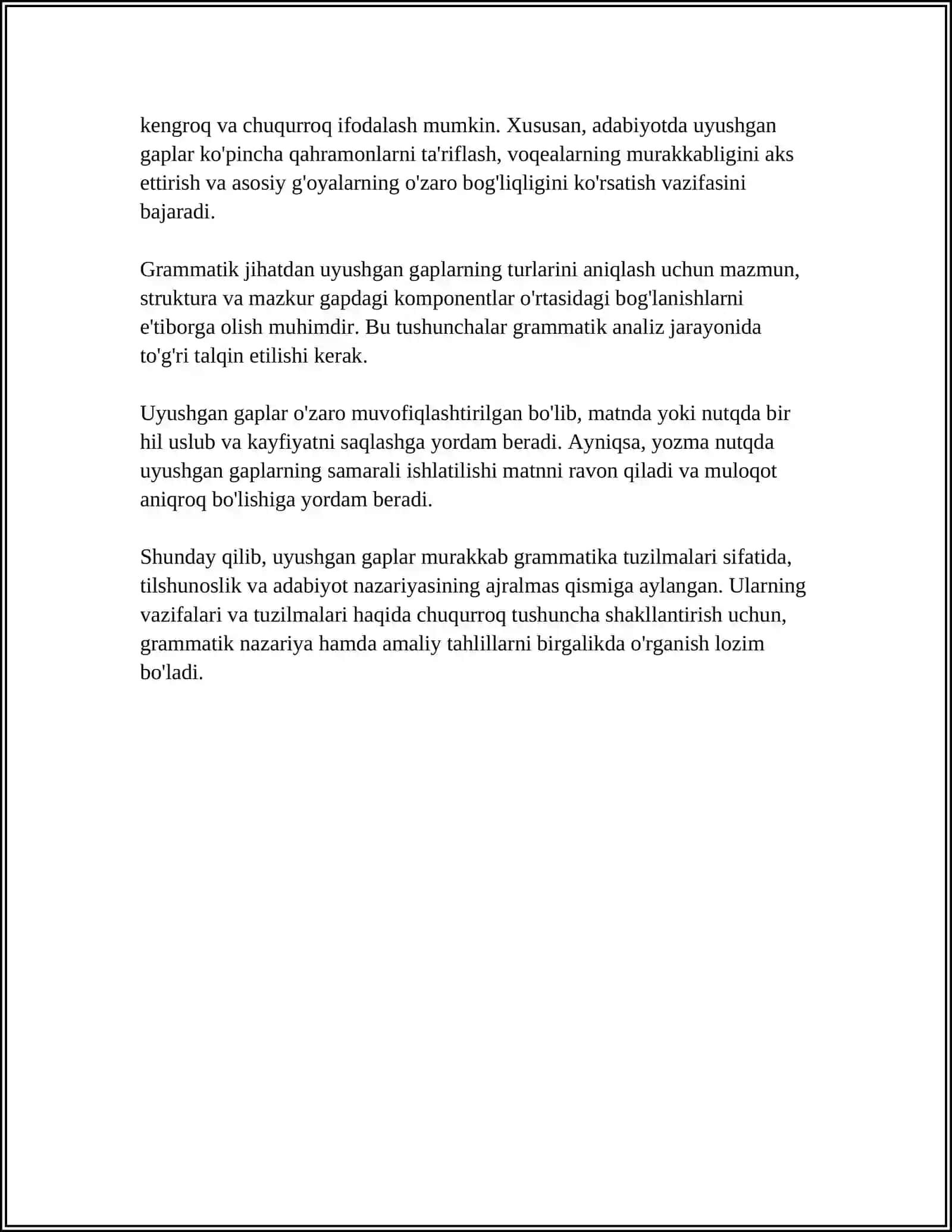 OʻZBEK TILSHUNOSLIGIDA UYUSHGAN GAPLARNING ILMIY TAVSIFI 4