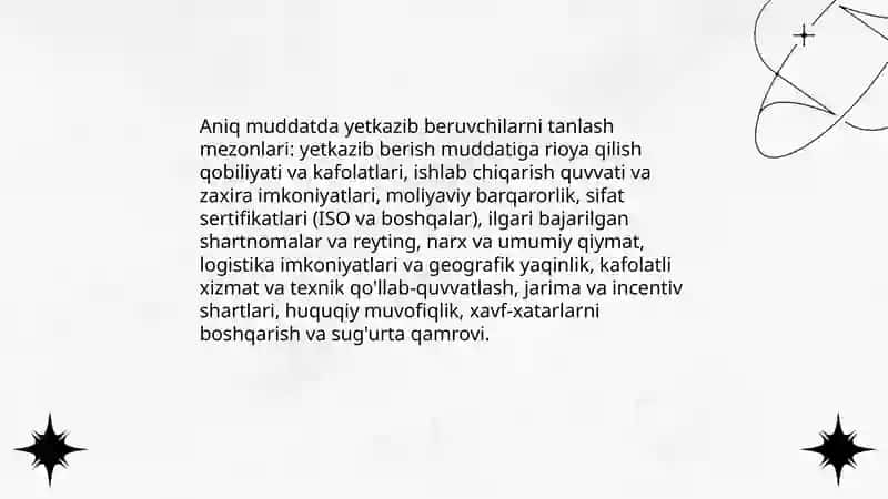 Aniq muddatda” sharoitida xaridlarni tatbiq etishni tashkil etish 4