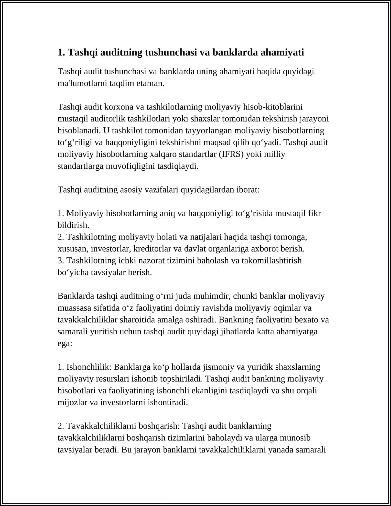 BANKLARDA TASHQI AUDITNI TASHKIL QILISH 4
