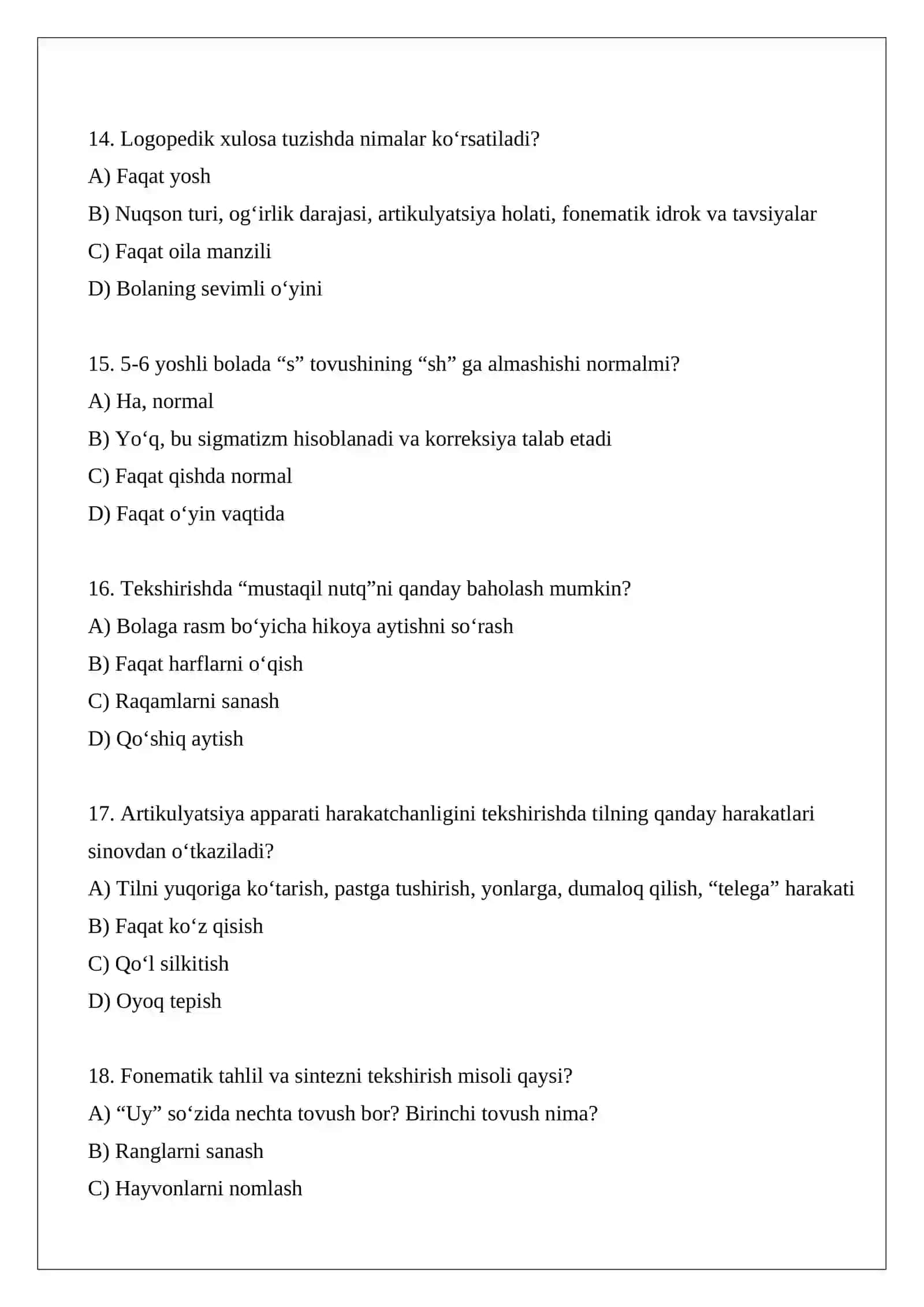 Tovush talaffuzida kamchiligi bo‘lgan bolalar nutqini logopedik tekshirish metodikasi 4