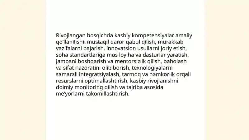 Kasbiy kompetensiyaning shakllanish bosqichlari 4