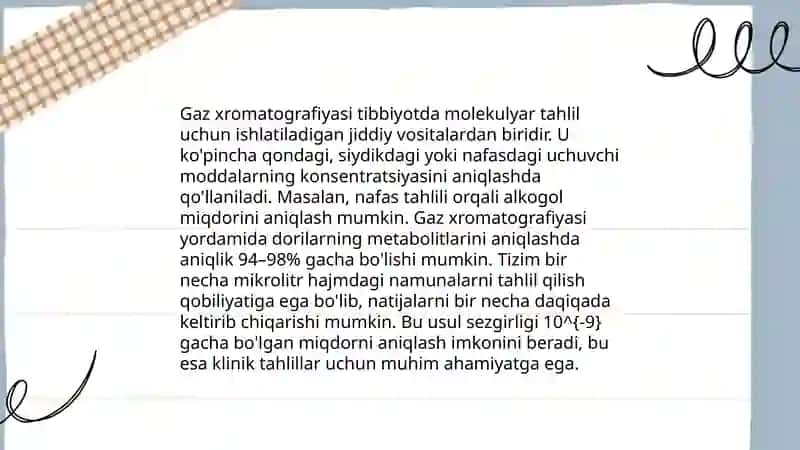Xromotografiyaning tibbiy izlanishlardagi imkoniyatlari 4