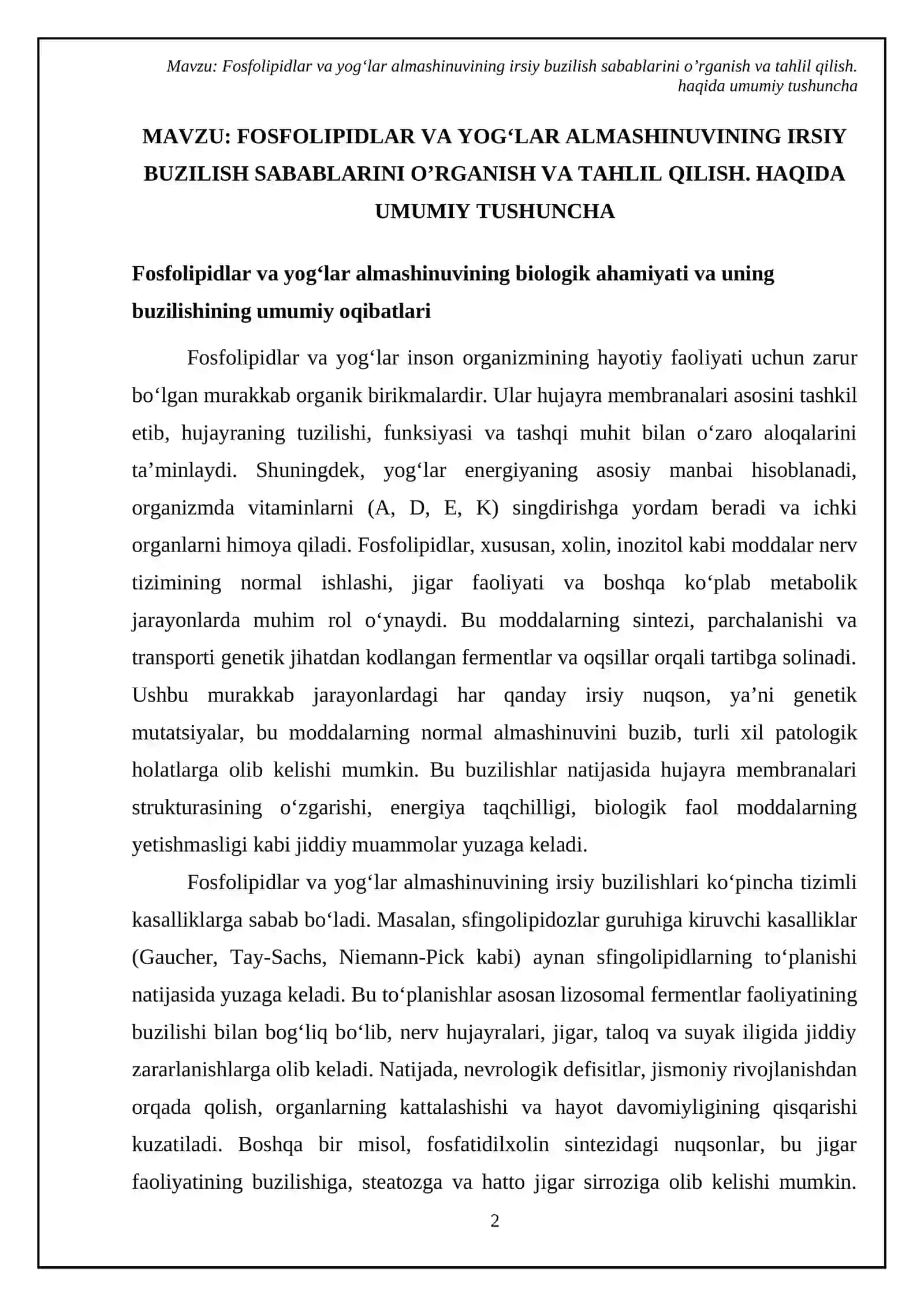 Fosfolipidlar va yogʻlar almashinuvining irsiy buzilish sabablarini o’rganish va tahlil qilish 4