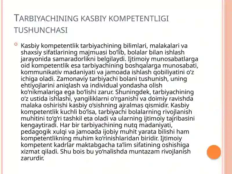 Tarbiyachi shaxsida Ijtimoiy munosabatlarni rivojlantirishga oid kasbiy kompetentlikni rivojlanishi 4