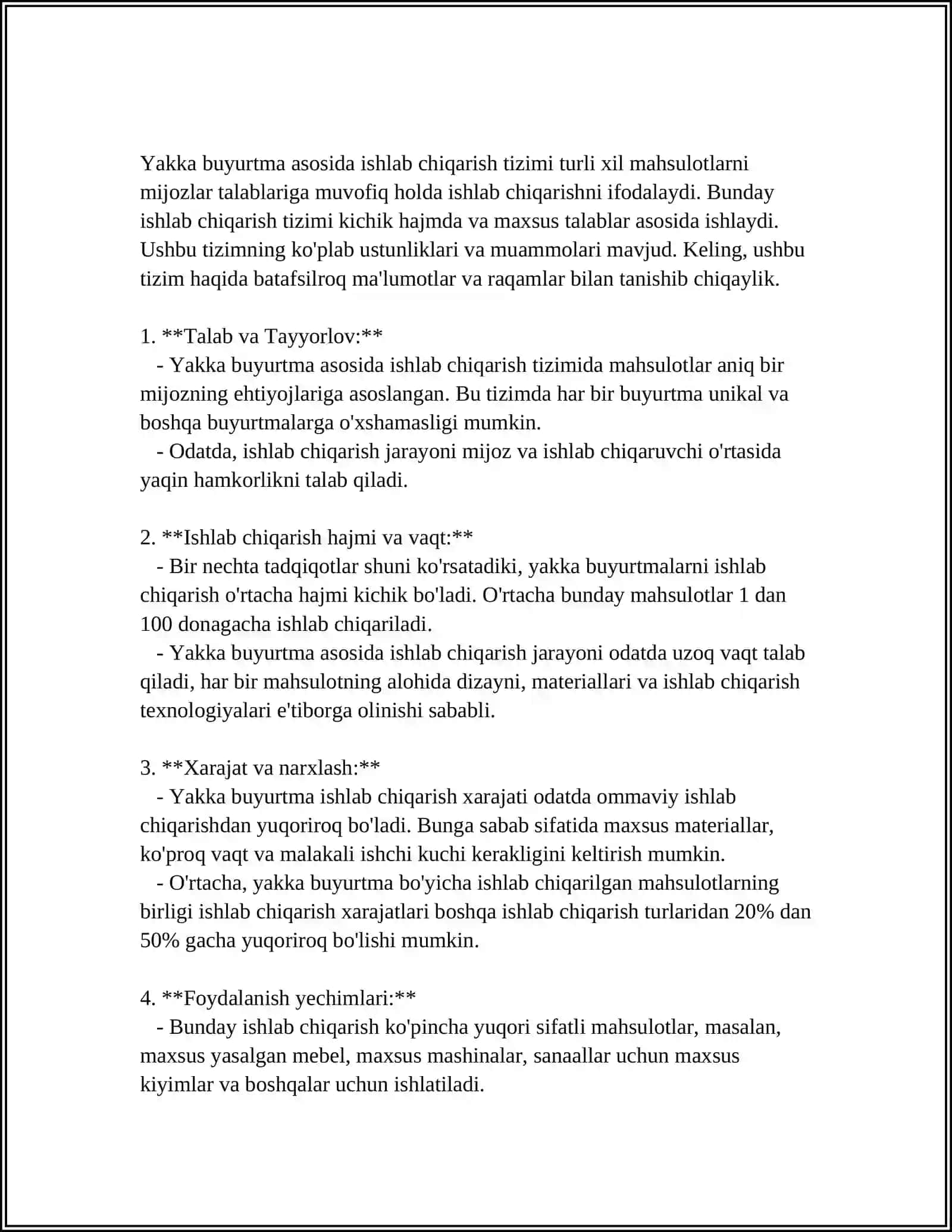 MUSTAQIL ISH Mavzu: ISHLAB CHIQARISH TIZIMLARI VA ULARDAGI FARQLAR 4