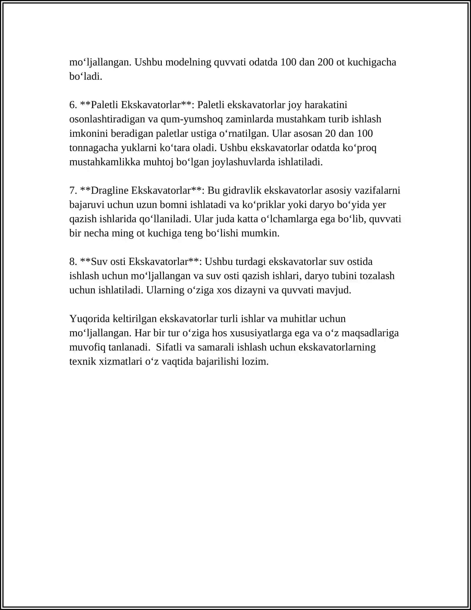 BIR CHOʻMICHLI TESKARI KURAKLI GIDRAVLIK EKSKAVATORLARNING ASOSIY QISMLARI VA KONSTRUKTIV TUZILISHINI OʻRGANISH 4