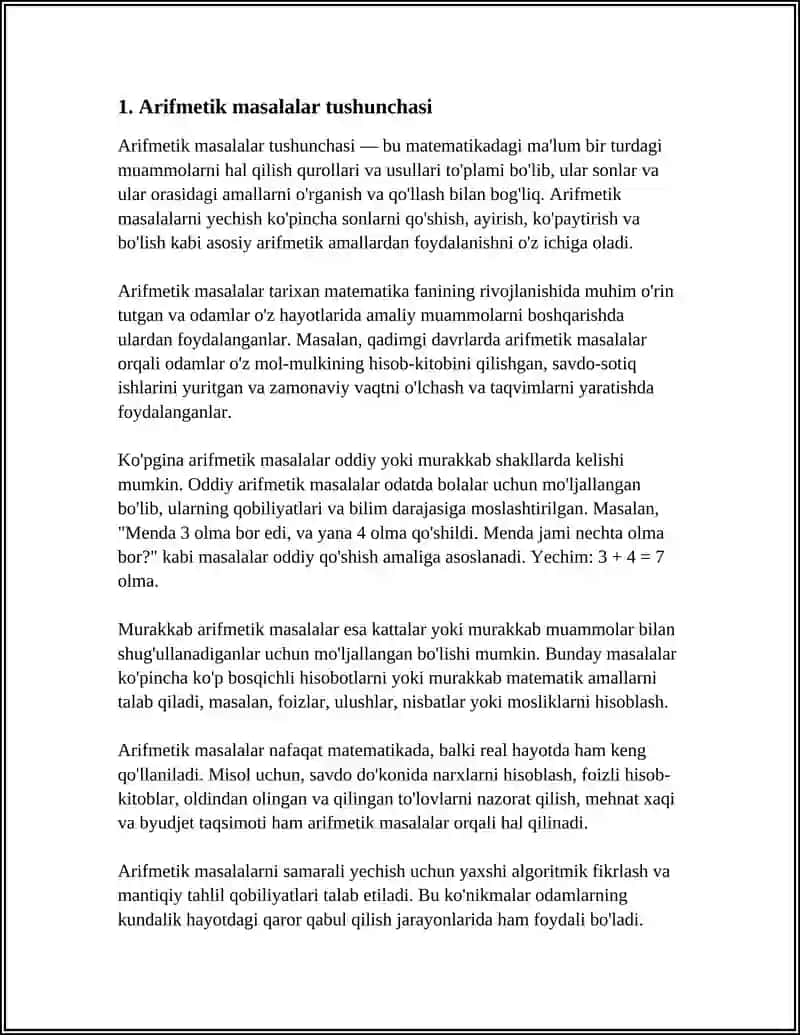 ARIFMETIK MASALALAR YECHISHGA ORGATISH METODIKASI 4
