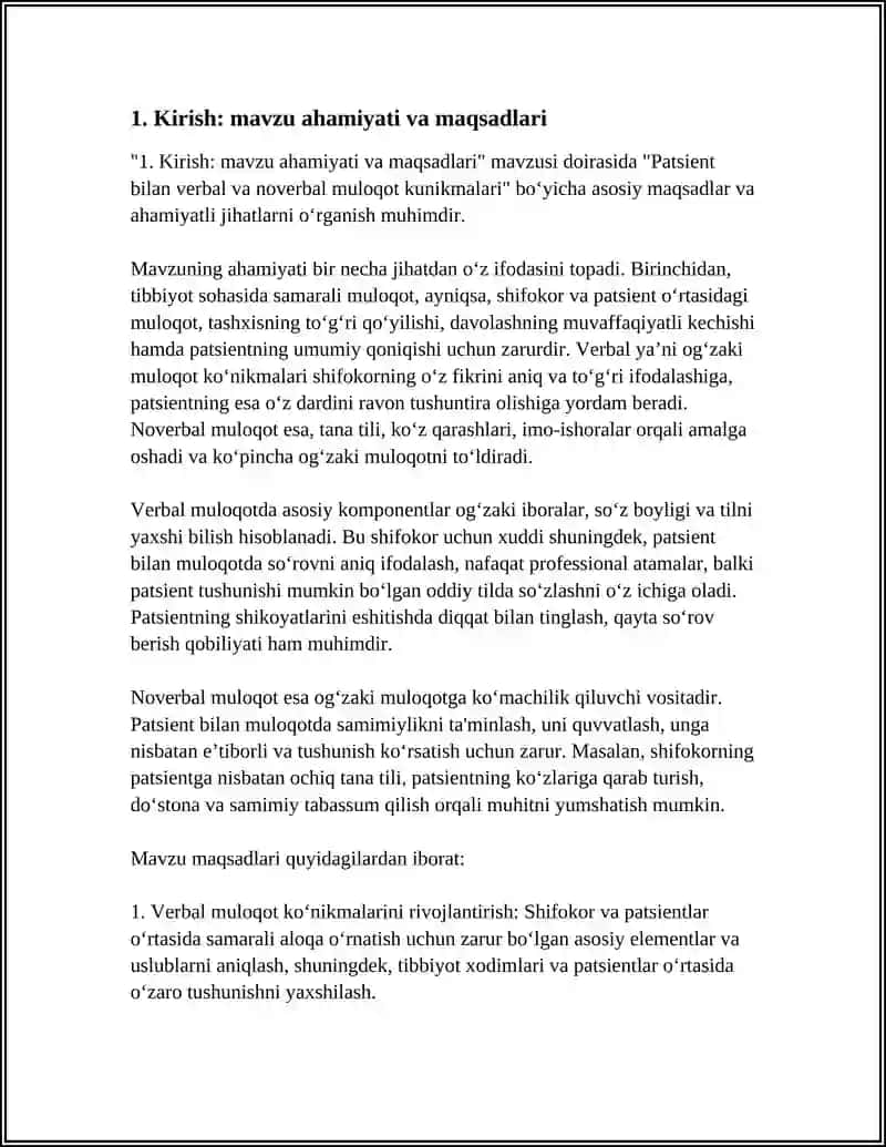 PATSIENT BILAN VERBAL VA NOVERBAL MULOQOT KUNIKMALARI MAVZUSIGA SLAYT TAYYORLAN BER PDF VARIANTDA 4