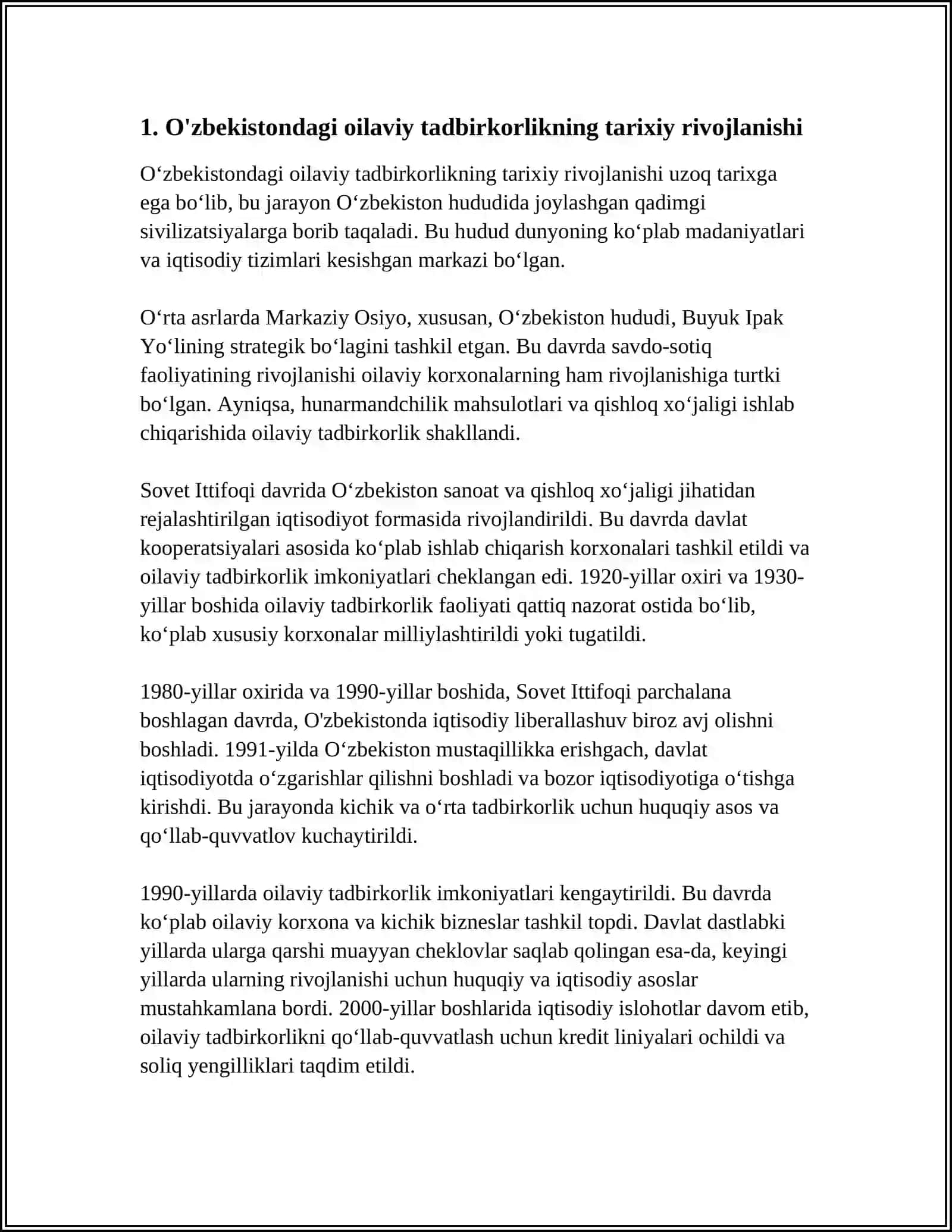 OʻZBEKISTONDAGI OILAVIY TADBIRKORLARNI OʻZIGA XOS XUSUSIYATLARI 4