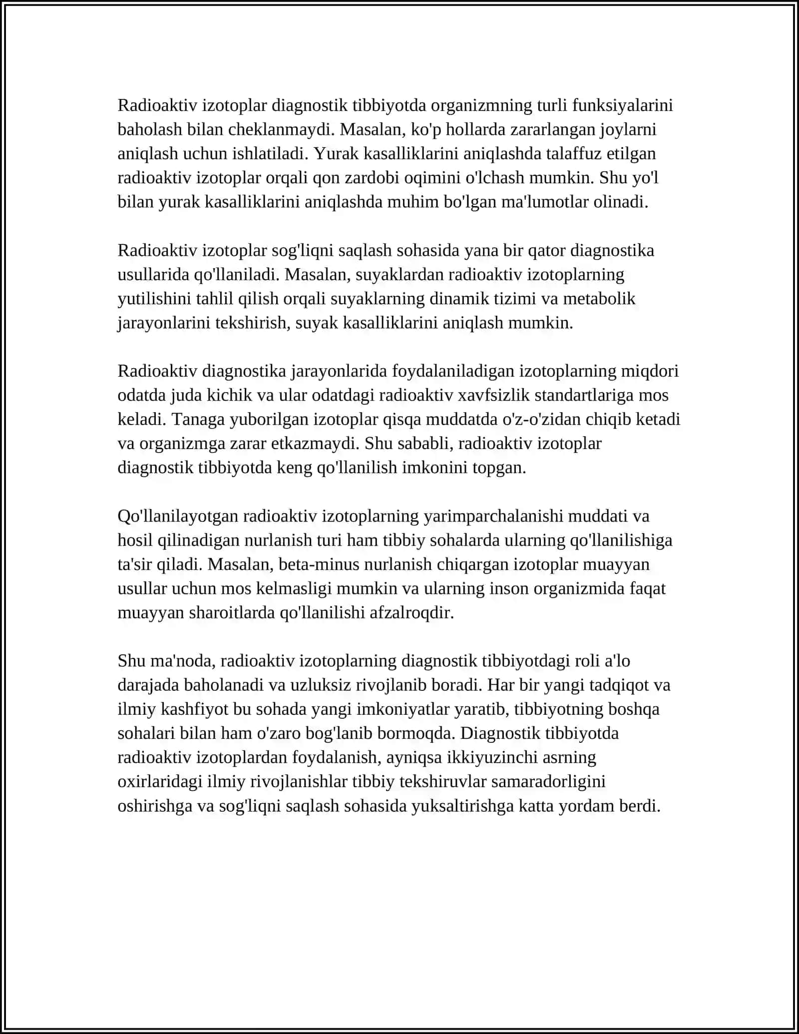 TIBBIYOTDA RADIOAKTIV IZOTOPLARDAN FOYDALANISH 4