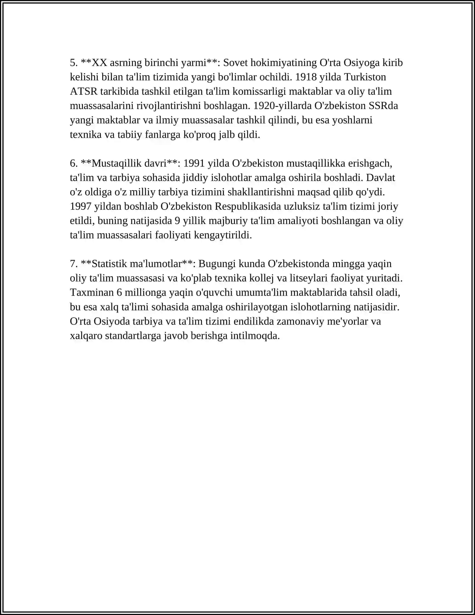 VII IX ASRNING BIRINCHI YARMIGACHA O’RTA OSIYODA TARBIYA, MAKTAB VA ASRDANPEDAGOGIK FIKRLAR 4