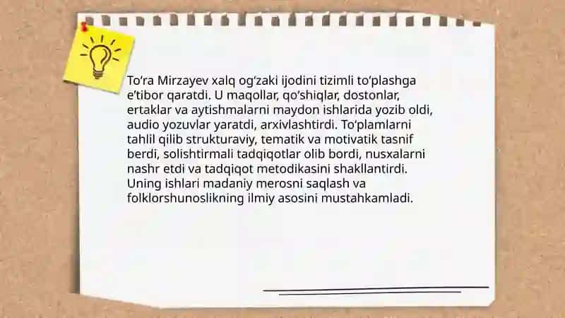 Toʻra Mirzayevning oʻzbek folklorshunosligiga qoʻshgan hissasi 4