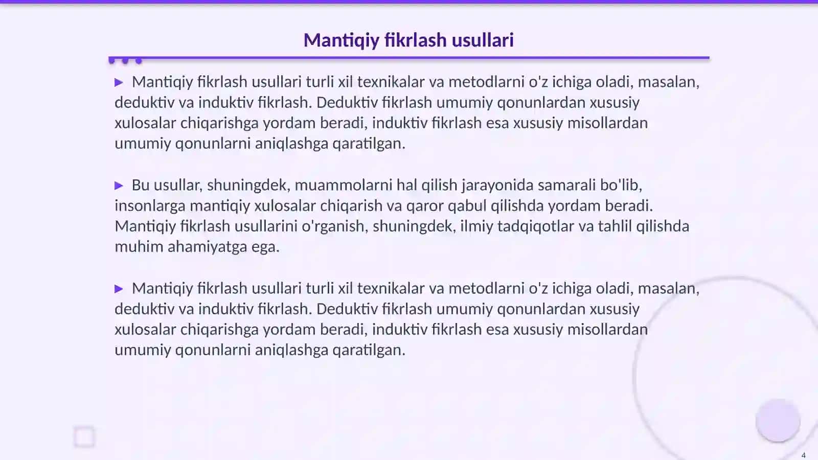 Mantiq-tafakkur shakllari haqidagi fan 4