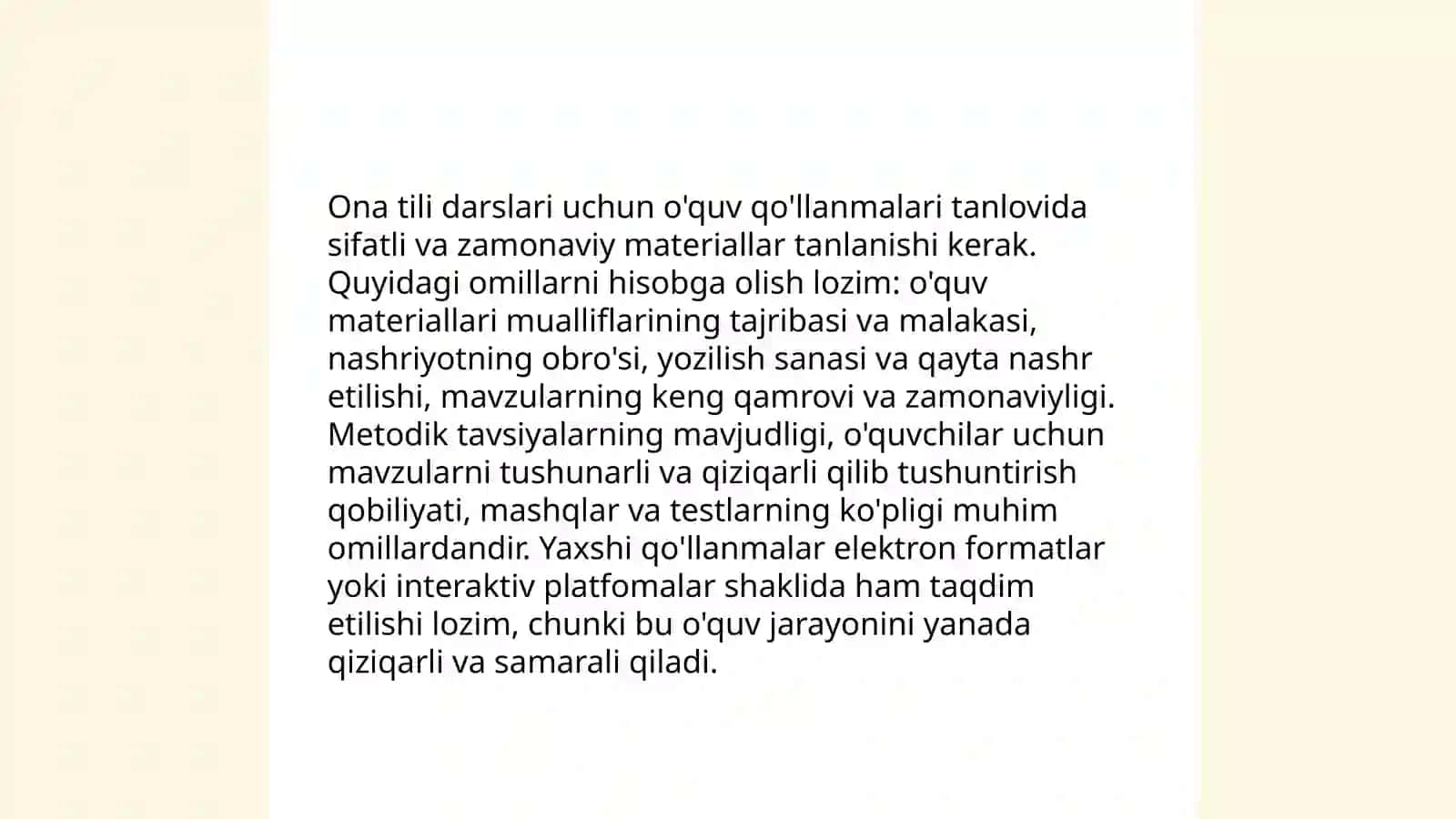 Ona tilini oʻqitish metodikasi fani boʻyicha adabiyotlarni oʻrganish, tahlil qilish 4