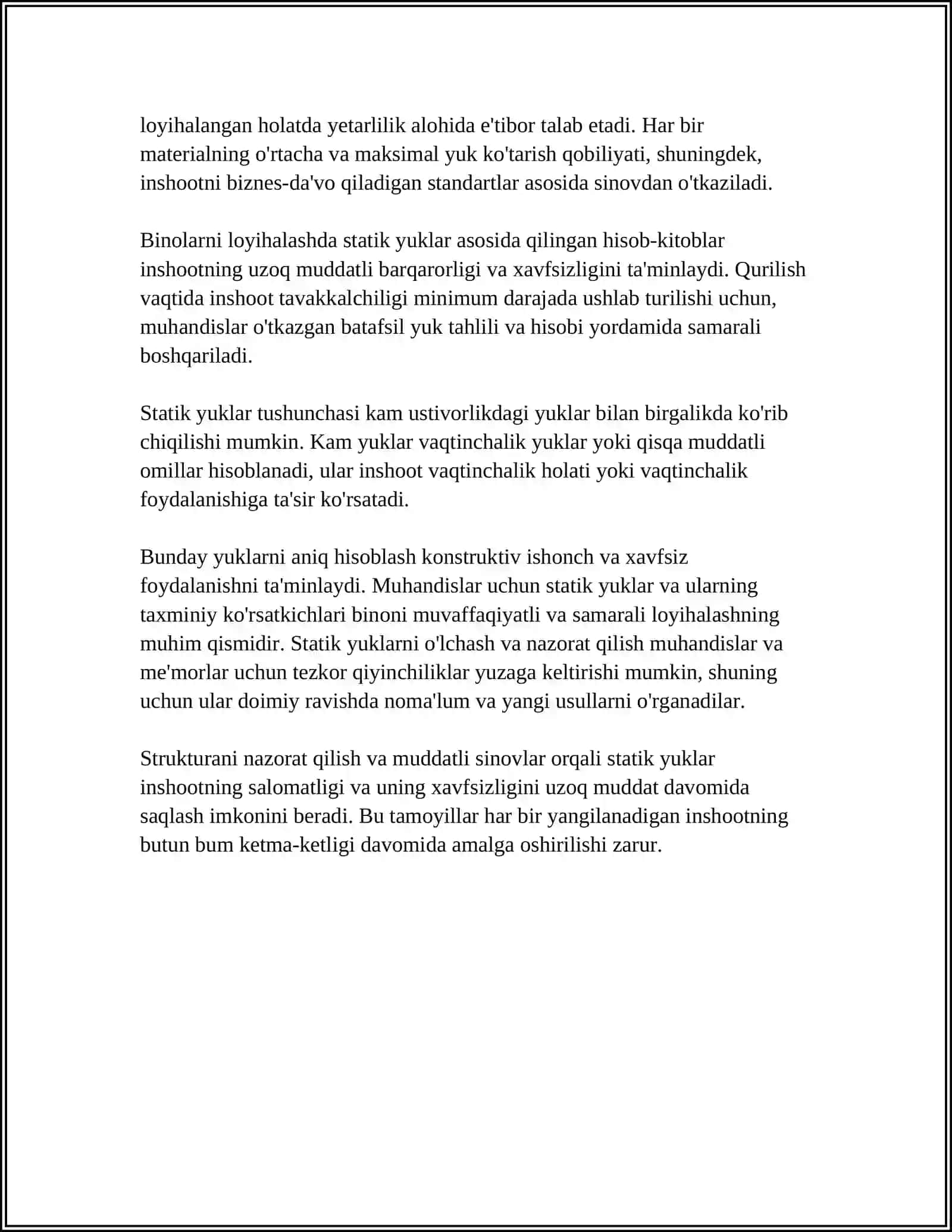 MUSTAQIL ISH Mavzu: KO'PRIK INSHOOTLARI VA QUVURLARNI LOYIHALASHDA BELGILANADIGAN YUKLAR VA TA'SIRLAR 4