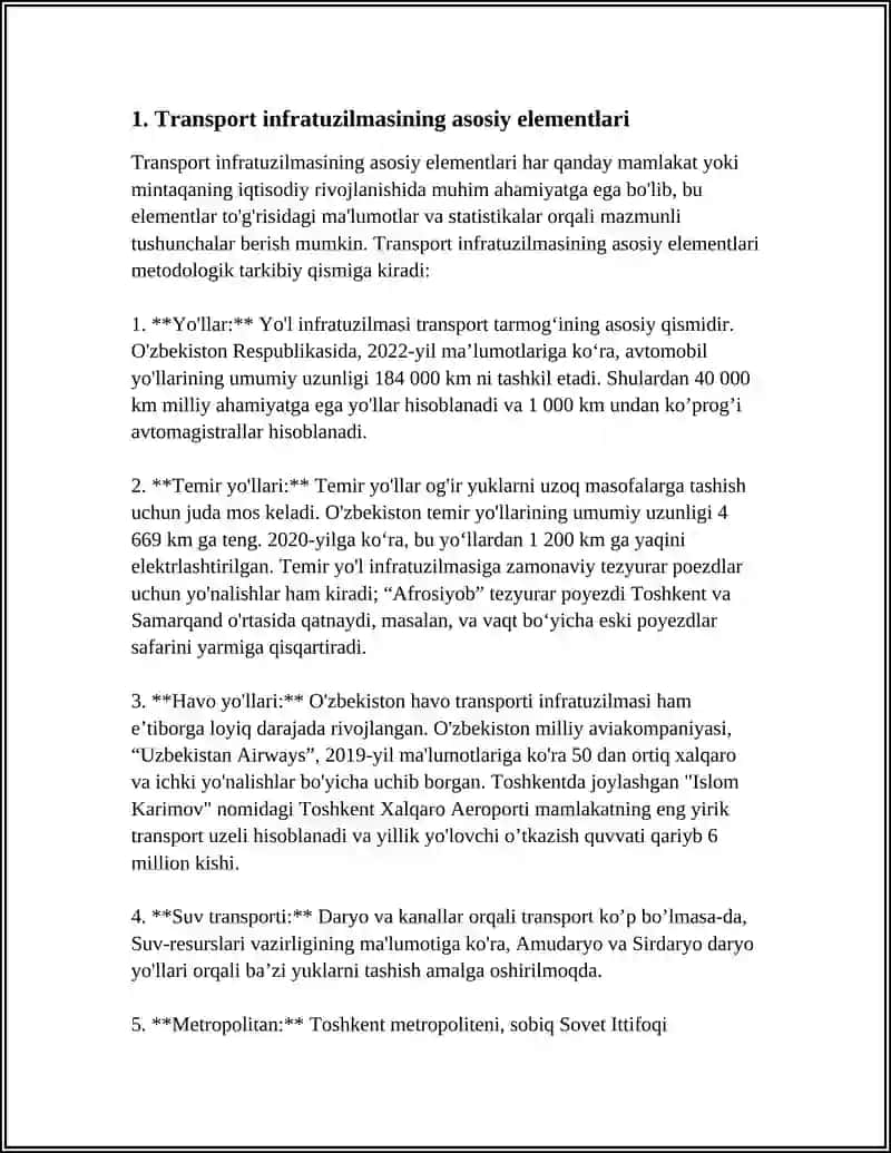 TRANSPORT INFRATUZILMASI BILAN BOG'LIQ ASOSIY TUSHUNCHALAR 4
