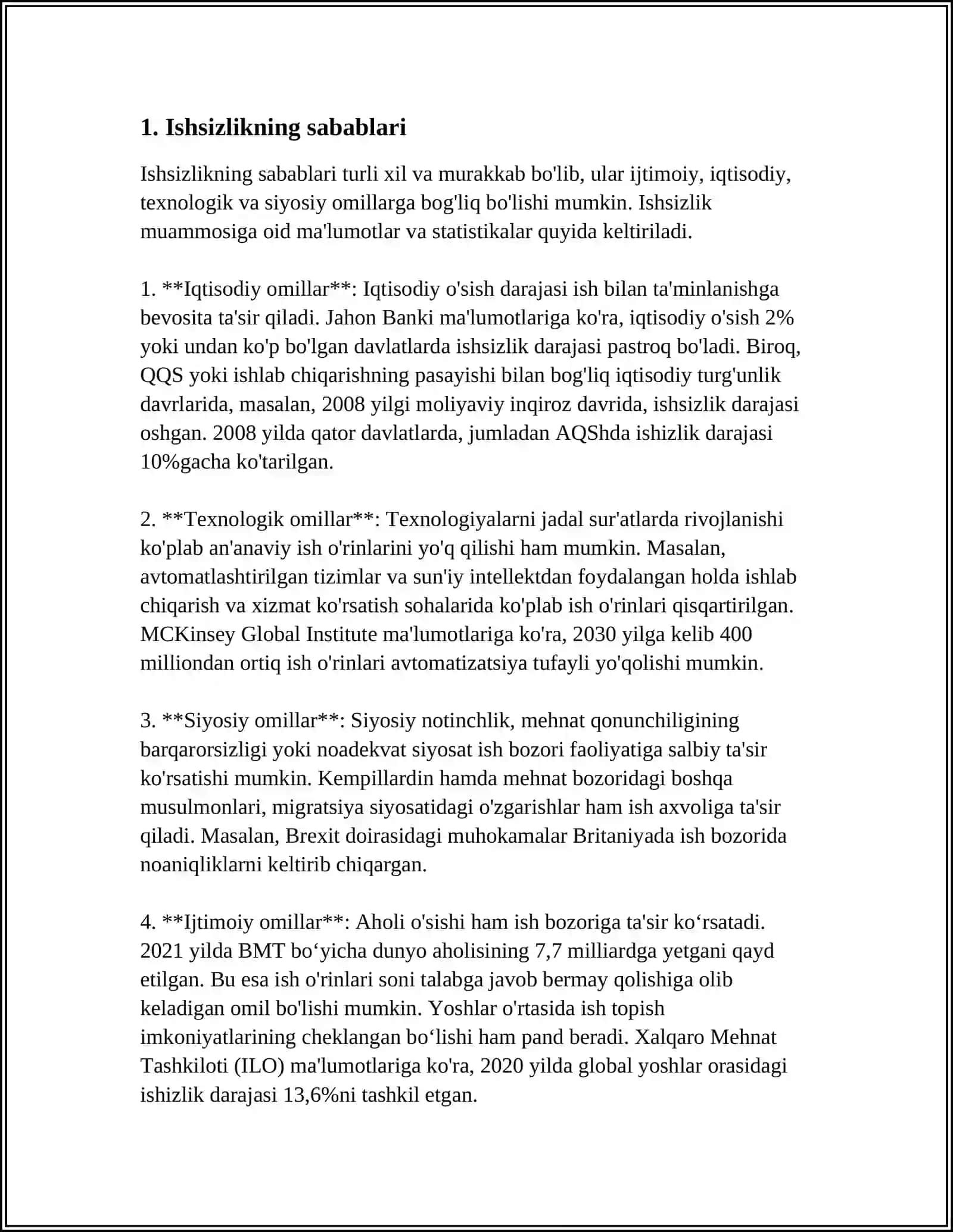 ISHSIZLIK UNING TURLARI VA O’ZBEKISTONDA BANDLIK MUAMOLARI 4