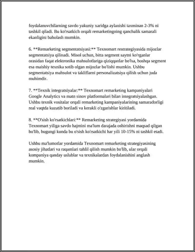 TEXNOMART KOMPANIYASIDA REMARKETING YONDASHUVI VA GOOGLE ADS KAMPANIYALARI TAHLILI 4