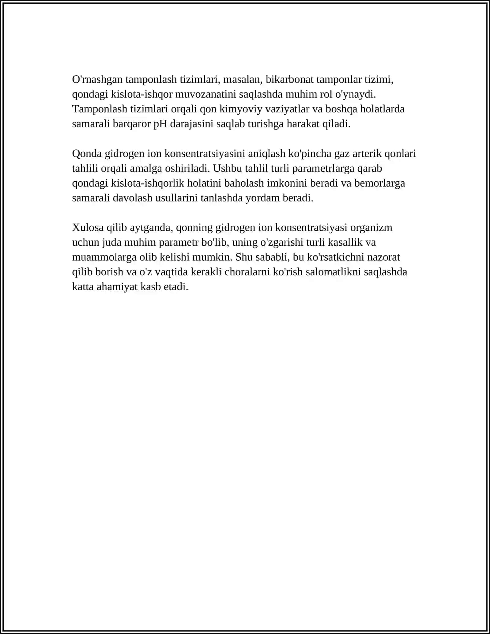 BUFER SISTEMA.QONNING ISHQORIY ZAHIRASI.ATSIDOZ VA ALKALOZNING TIBBIYOTDAGI AHAMIYATI 4