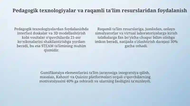 Maktabgacha, umumiy o'rta, professional ta'limda oʻqitish jarayonlarini zamonaviy tashkil etish 4