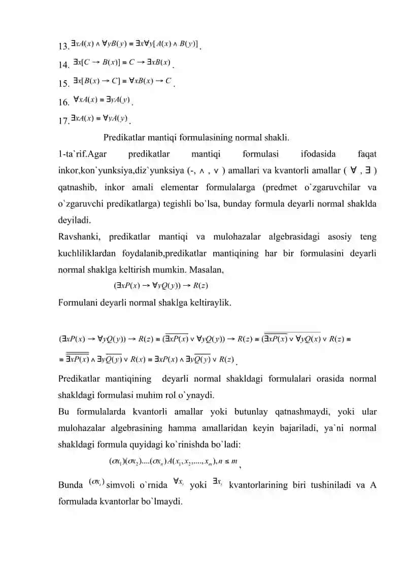 Predikat mantiqining formulasi 4