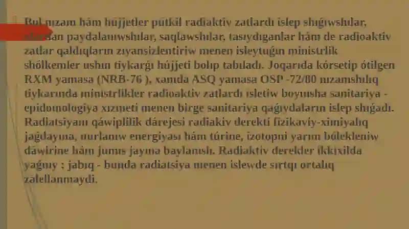Radioaktiv zatlar menen islegende radioaktiv qawipsizliktiykarlari 4