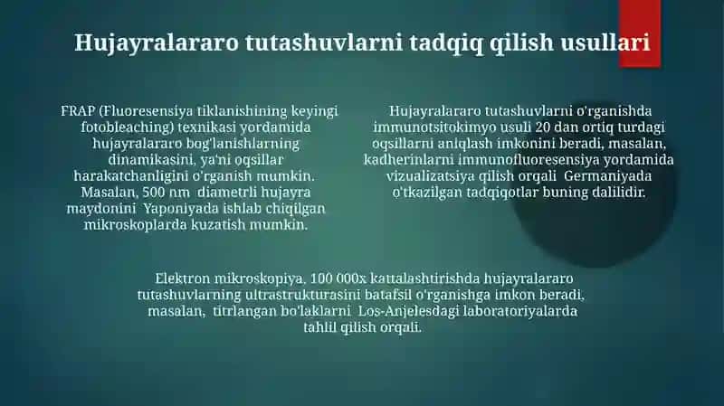 Hujayraaro aloqalar tuzilishi va ishlashi 4