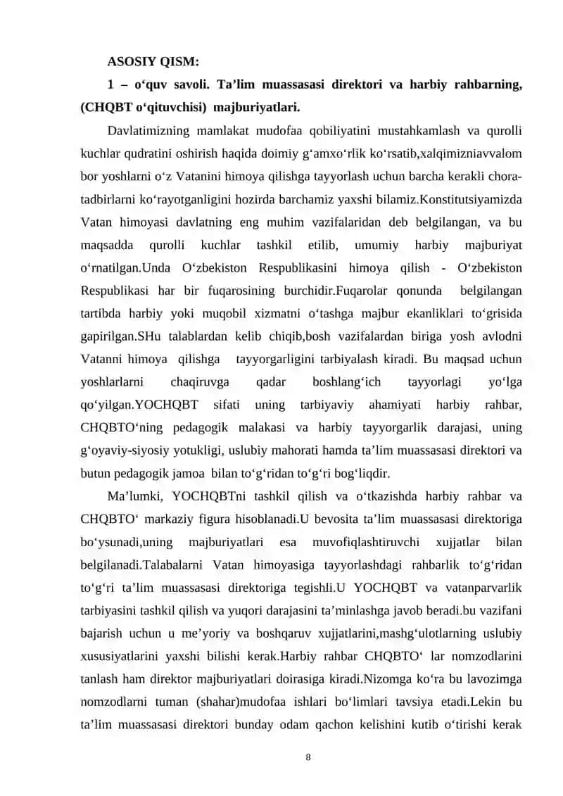 CHQBT FANINI O'QITISH JARAYONIDA SINF DARAJASIDA 4