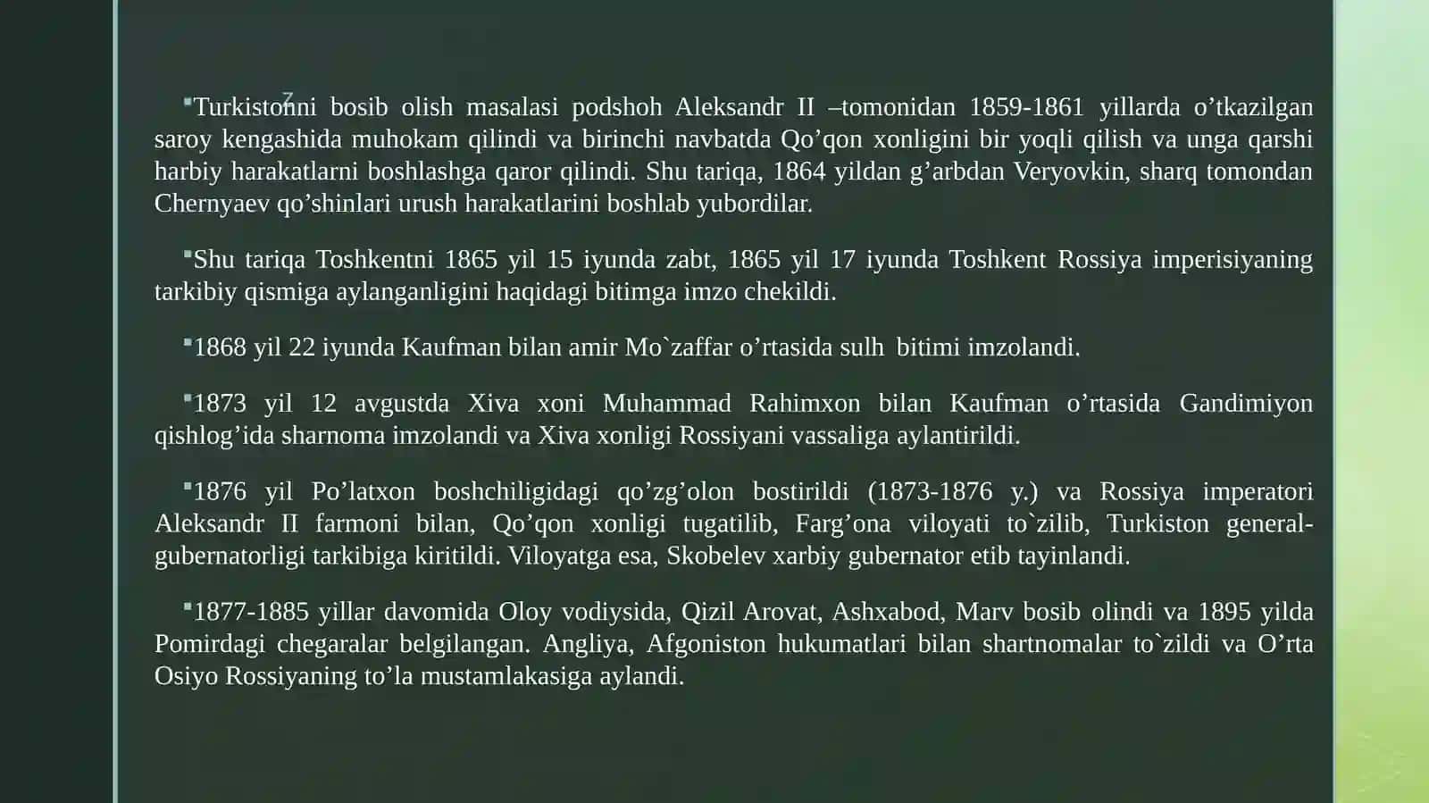 TURKİSTONDA ROSSİYA İMPERİYASİ MUSTAMLAKA BOSHQARUV     TUZUMİNNNG QAROR TOPİSHİ. 4