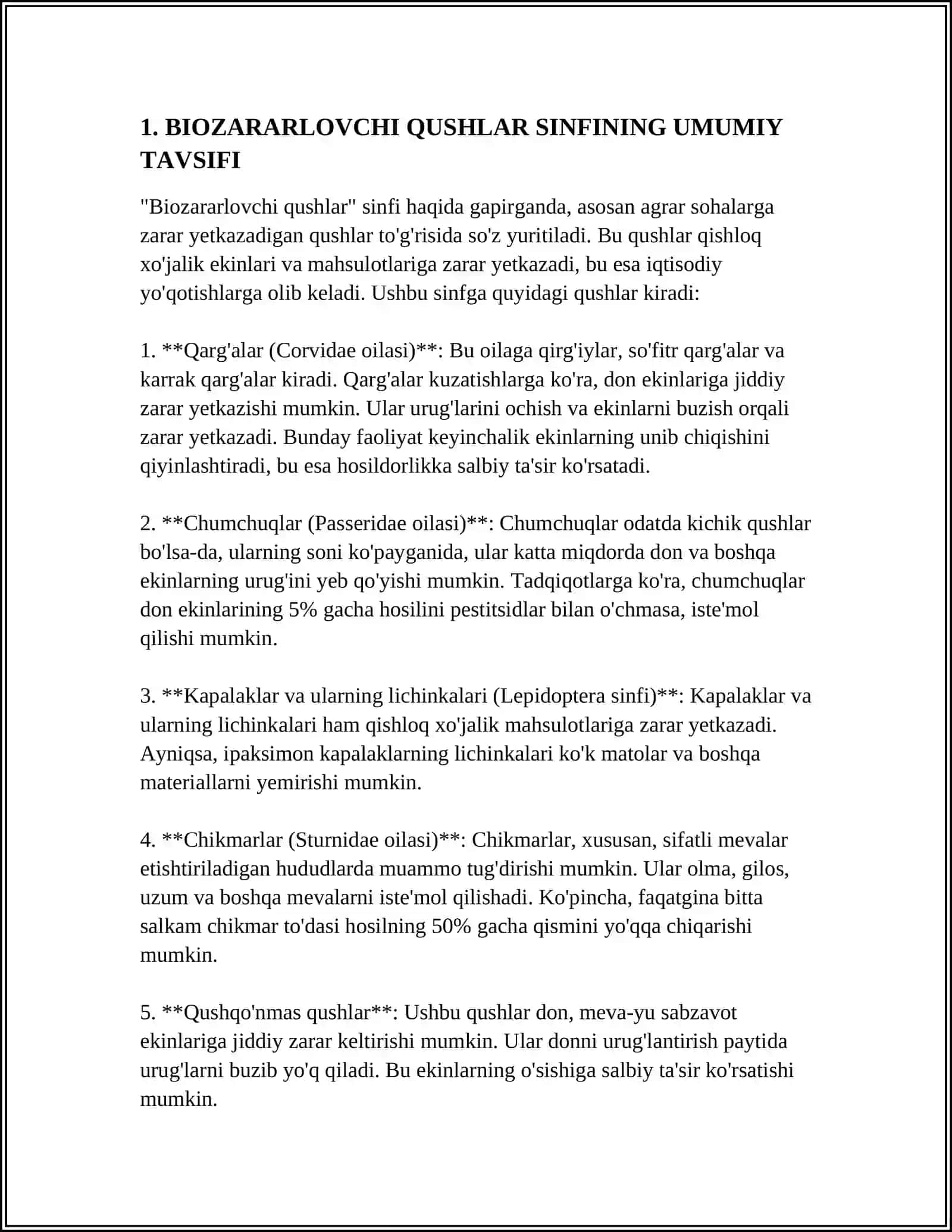 BIOZARARLOVCHI QUSHLAR SINFINING UMUMIY TAVSIFI 4