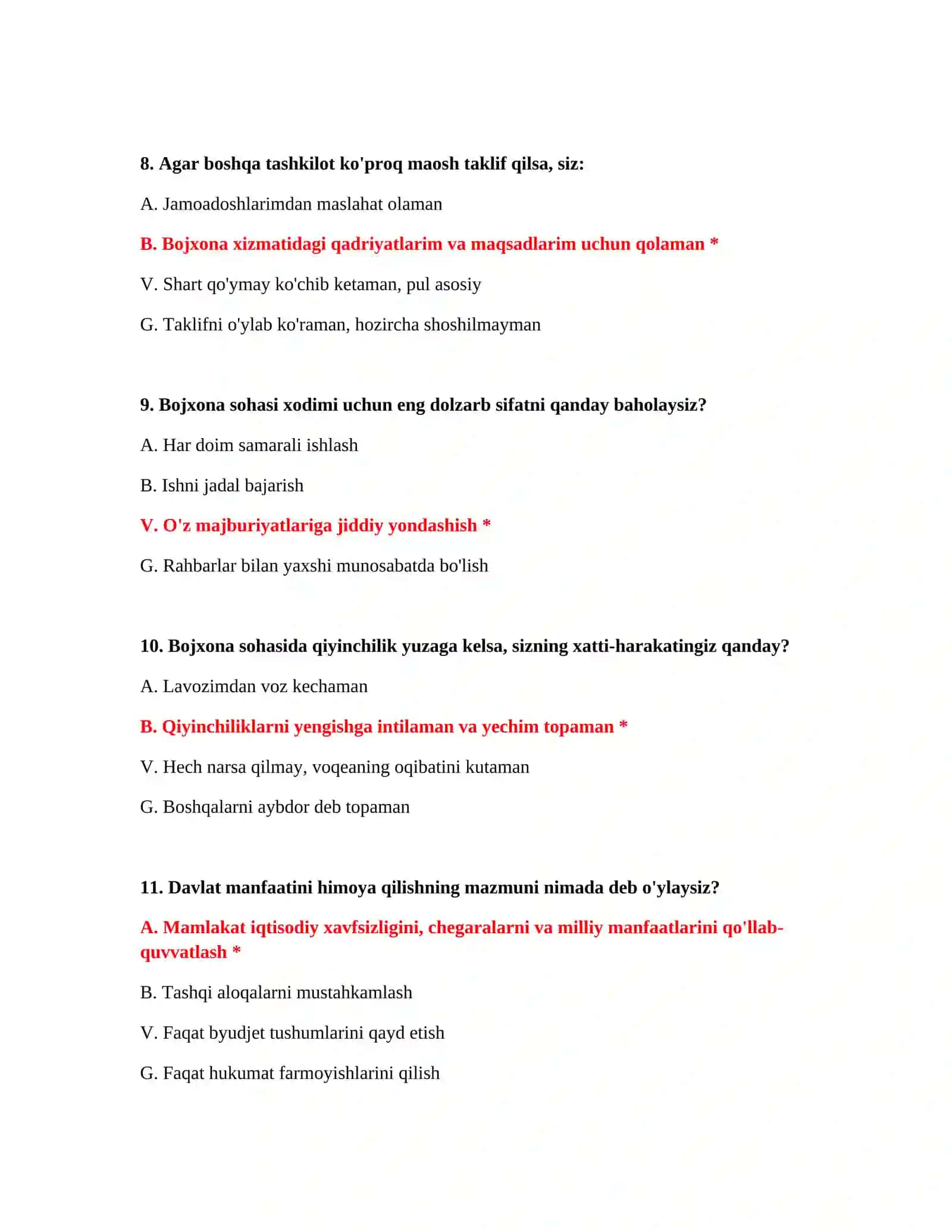 Bojxona test savollarining javoblari 4