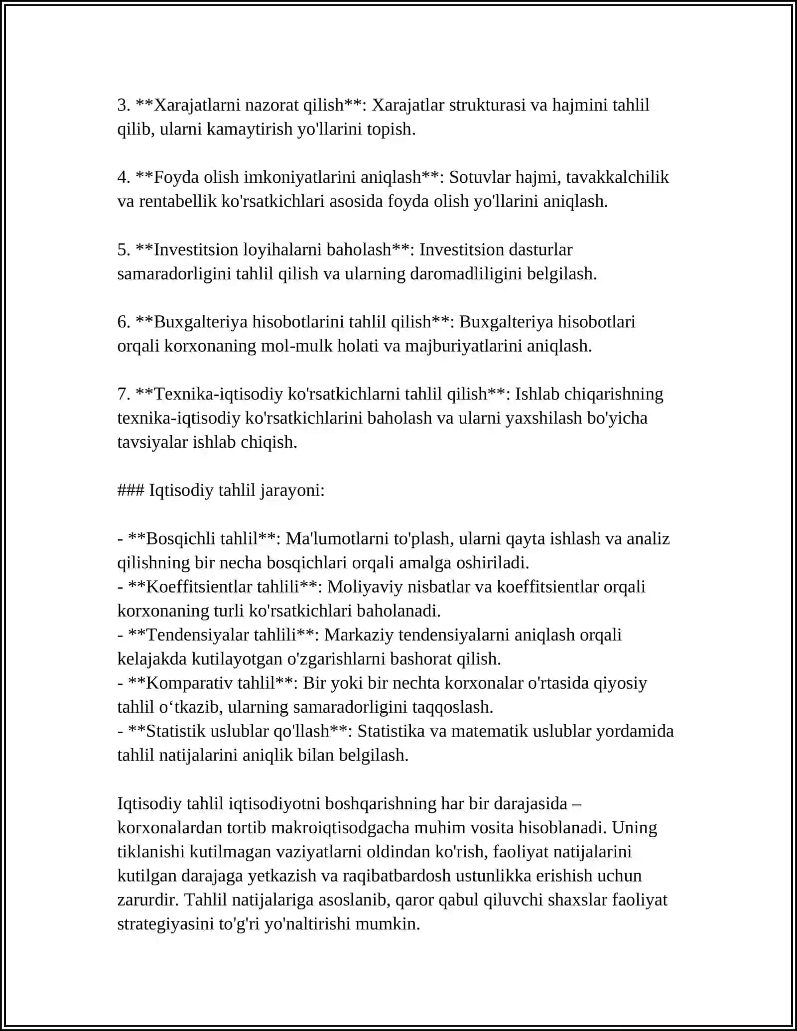 IQTISODIY TAHLIL FANING PRIDMETI, ASOSIY VAZIFALARI VA TAMOYILLARI 4