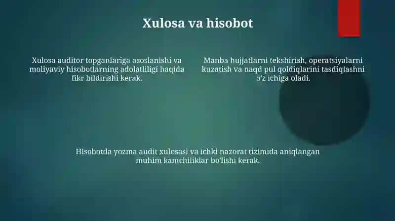 Pul mablag'lari xarakati bilan bog'liq muomalar auditining uslubi 4