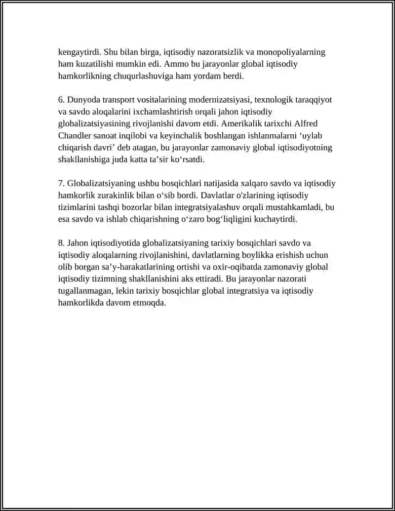 JAHON IQTISODIYOTI GLOBALLASHUVINING RIVOJLANISH BOSQICHLARI 4