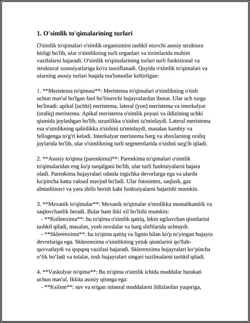 O'SIMLIK TO'QIMALARI, VEGETATIV ORGANLAR, BARG ILDIZ POYANI TASVIRLASH 4